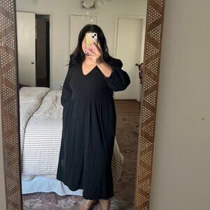 Madewell Black Lightspun V-Neck Midi Dress